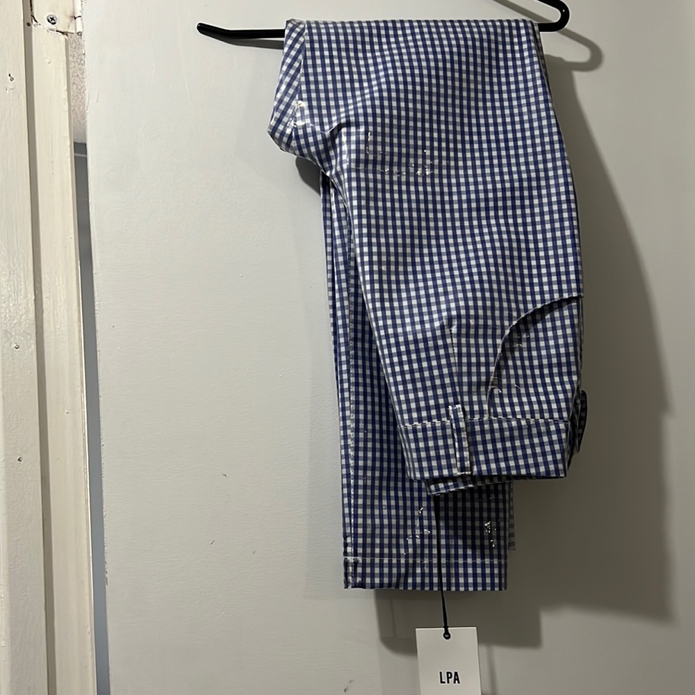 Blue checkered rain pants
